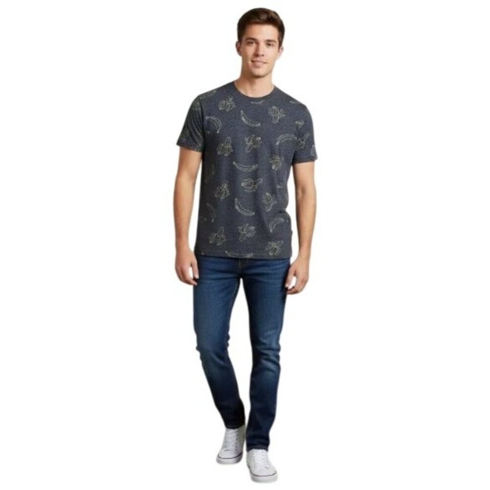 Knicker Bocker Men's Marled Navy Blue Banana Print Short Sleeve‎ T-Shirt Small